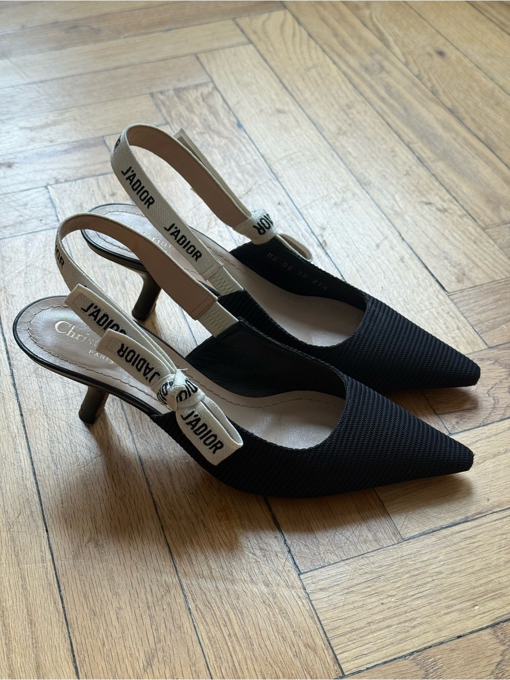 Dior Black Pointed Slingback Pumps with J'Adior Strap - Picture 3 of 6